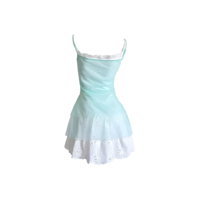 PZGE Slip Dresses Women's Sea Salt Blue With White-1
