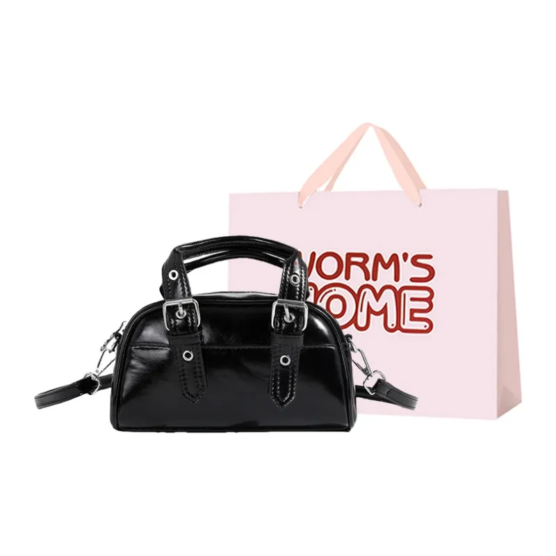 Worm's Home PU Shoulder Bag, Crossbody Bag, Handbag Women's Black/Red-0
