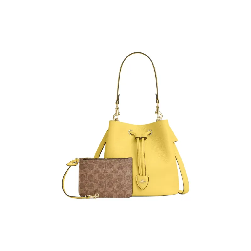 COACH Rowan Leather Bucket Bag, Crossbody, One Shoulder Handbag Trumpets Women's Yellow-1