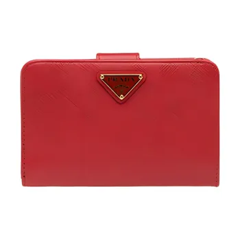 PRADA Saffiano Calfskin Wallet Women's Red