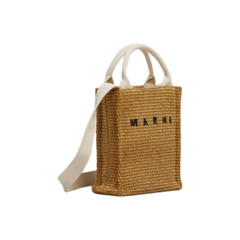 MARNI Cotton Tote Bag, Shopping Bag, Handbag Mini Unisex Original Ochre-1