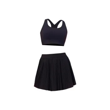 Meesu Fitness Sets Women's Black+Black Two Piece Set[Integrated Cup]