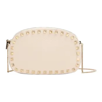 Valentino ROCKSTUD Grain Calfskin Shoulder Bag Mini Women's Light Ivory