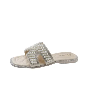 WUJI Rubber Sole Rhinestone Slip Resistant Abrasion Resistant Slide Slippers Women's