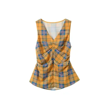3COLOUR Chiffon Shirts Women's Ginger Yellow Plaid