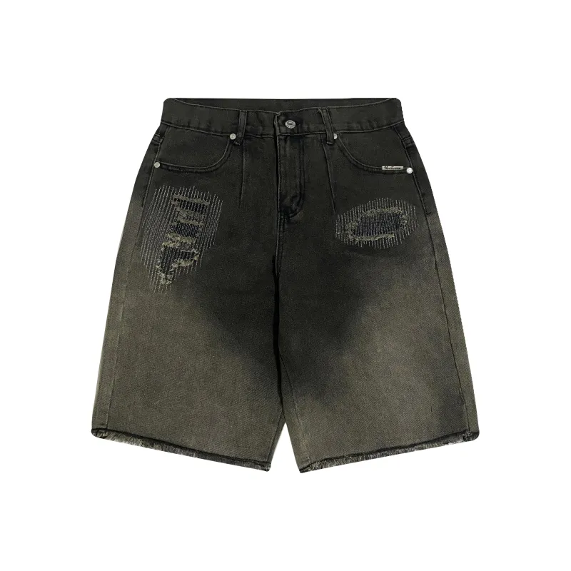 FAIRWHALE Denim Shorts Unisex Black Gray-0