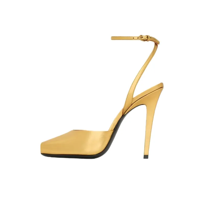 SAINT LAURENT Scandale Slim Heel High Heels 11cm Women's Gold-0