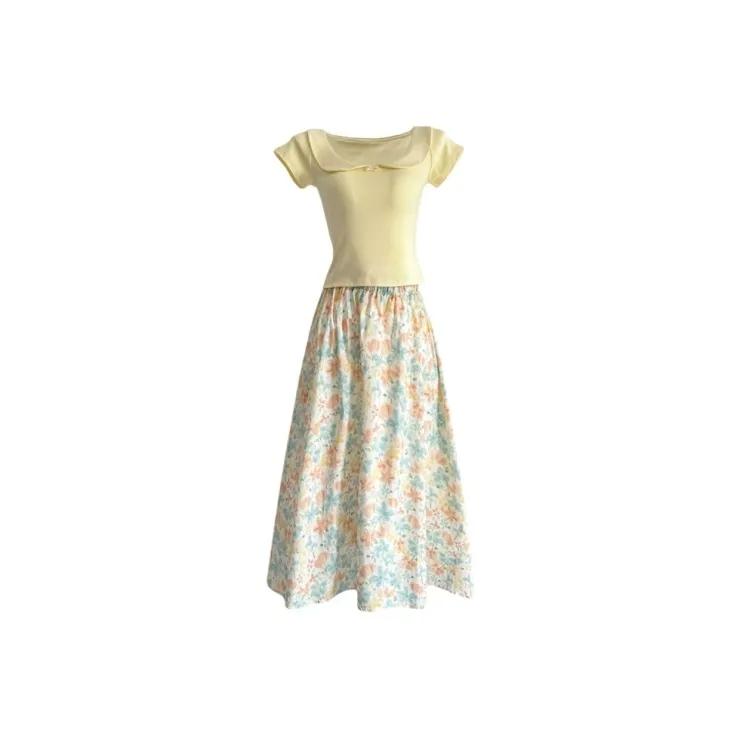 SNZX Two Piece Skirt Sets Women's Cropped T Shirt Skirt Clothing Sets-0