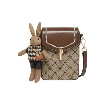 Narandu Fabric With Synthetic Leather Shoulder Bag, Crossbody Bag, Cell Phone Pouch Mini Women's Coffee
