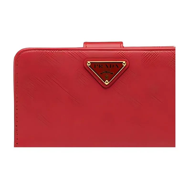 PRADA Saffiano Calfskin Wallet Women's Red-1