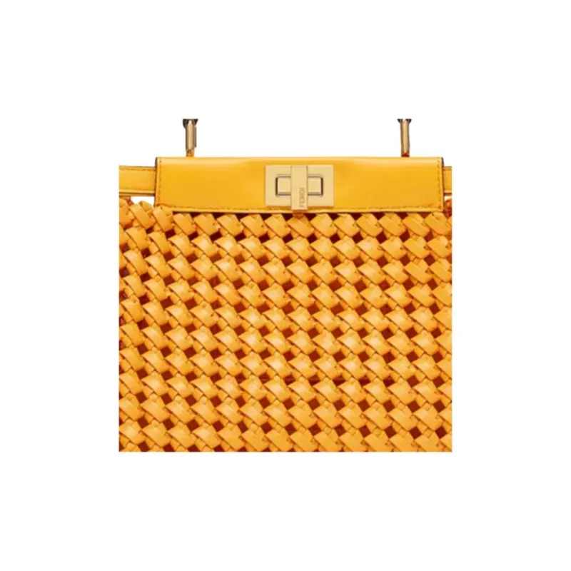 FENDI Peekaboo Leather Shoulder Bag, Crossbody Bag, Handbag Women's Orange-5