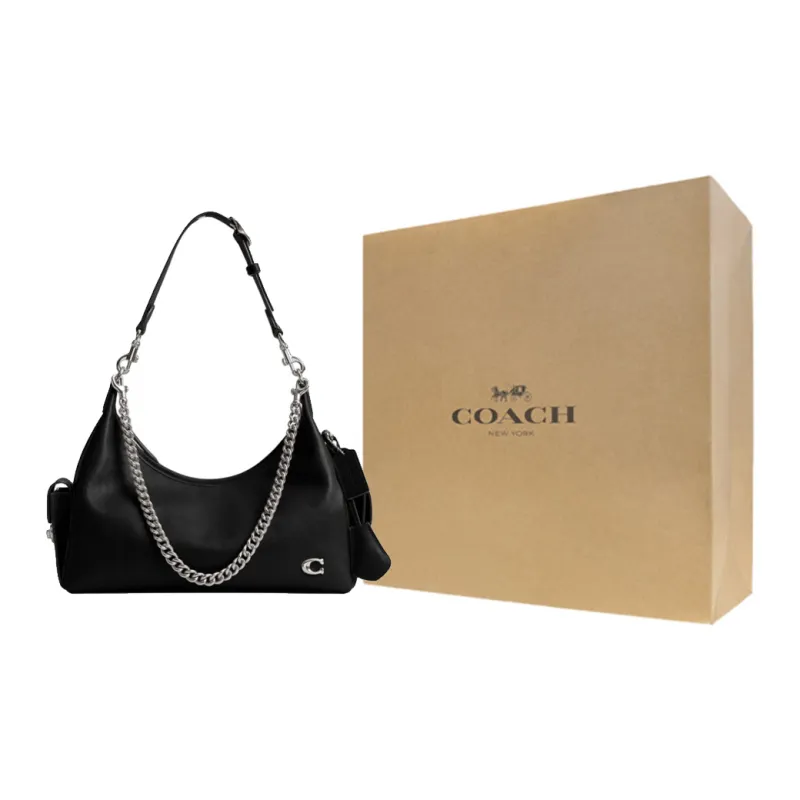 COACH PocketJuliet Leather Biker Bag, Shoulder Bag Large Size Women's Black-8