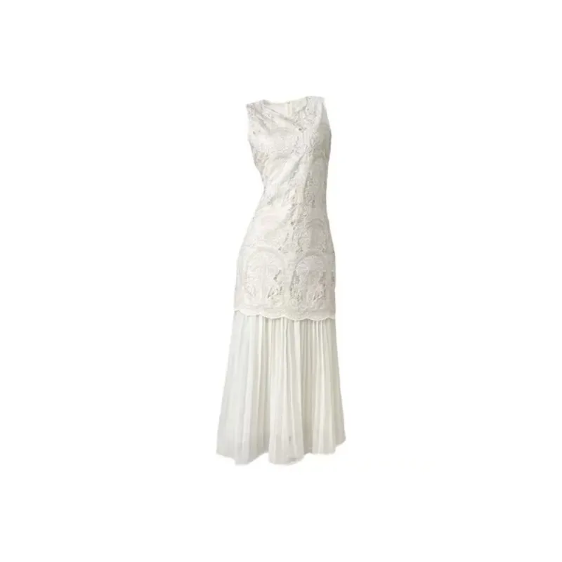 SNZX Sleeveless Dresses Women's Beige Apricot Heavyweight-0