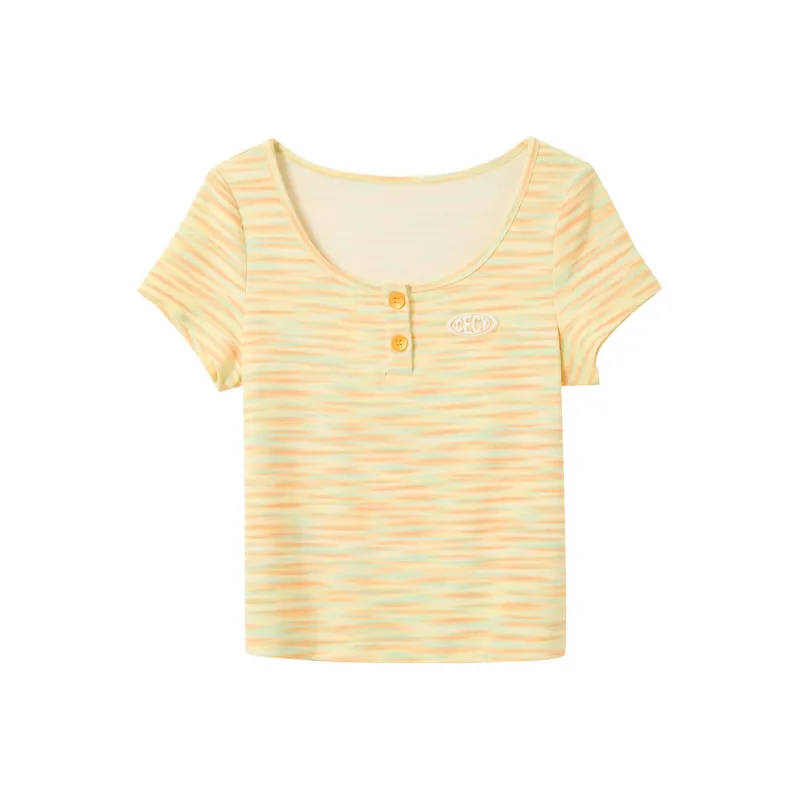 3COLOUR T Shirts Women's Yellow Cream Stripes-0