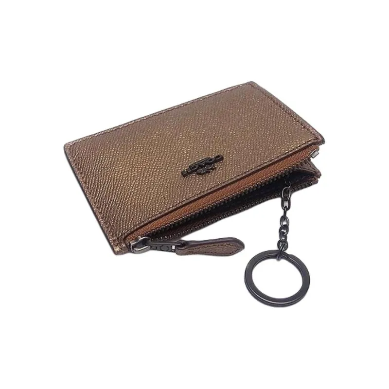 COACH Skinny Id Case Metallic Twill Leather Coin Purse, Card Holder Mini Women's Dark Brown-2