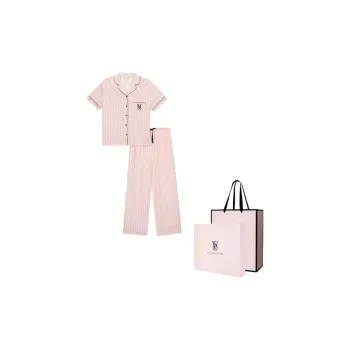 Victoria's Secret Pajama Set Women's Pink White Stripes
