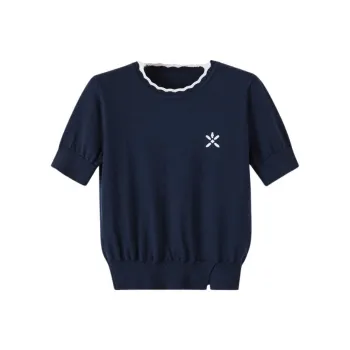 Late White Knitted Fabric Short Sleeved Women's Royal Blue