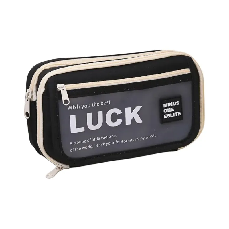 YUANPU Selected Minimalist Style Fashion Letter Print Flap Multi Layer Canvas Pencil Case Pencil Case/pencil Box-0