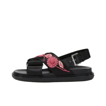 MARNI Fussbett Floral Appliqué One Strap Sandals Women's Black