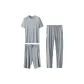 Gray Blue Crew Neck Three-Piece Set