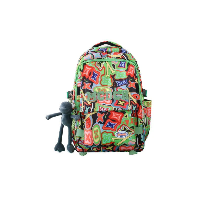 Vack Nylon Backpack Unisex Orange Red/Black/Rose Red/Green-20