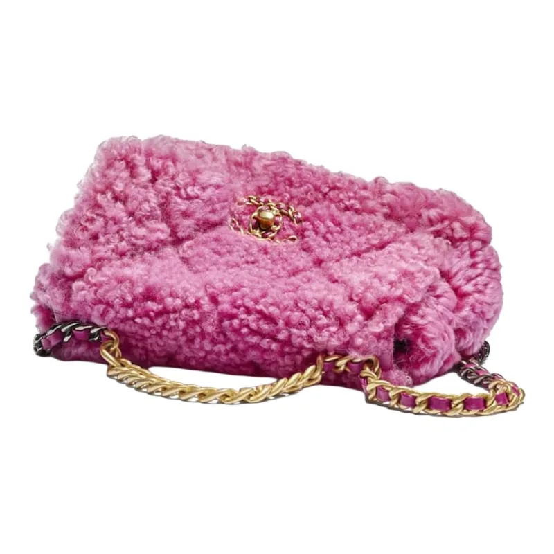 CHANEL 19Bag Plaid Woolen Flap Bag, Shoulder Bag, Crossbody Bag Trumpets Women's Dark Pink-2