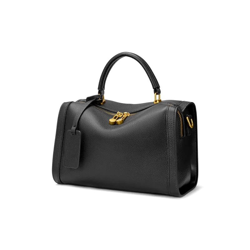 ROBERTA DI CAMERINO Cow Leather Shoulder Bag, Crossbody Bag, Handbag Women's Classic Black/Elephant Gray-1