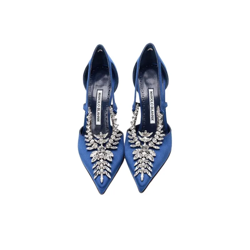MANOLO BLAHNIK Slim Heel High Heels 10cm Women's Blue-3