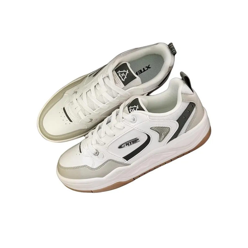 XTEP Slip Resistant Shock Absorbers With Abrasion Resistant Properties Low Top Skateboard Shoes Men's White Gray-1