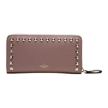 Valentino Leather Wallet Bag, Wallet Women's Gray Pink