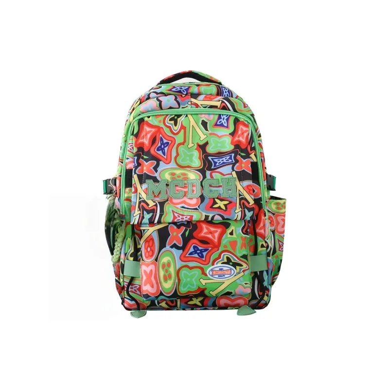 Vack Nylon Backpack Unisex Orange Red/Black/Rose Red/Green-16
