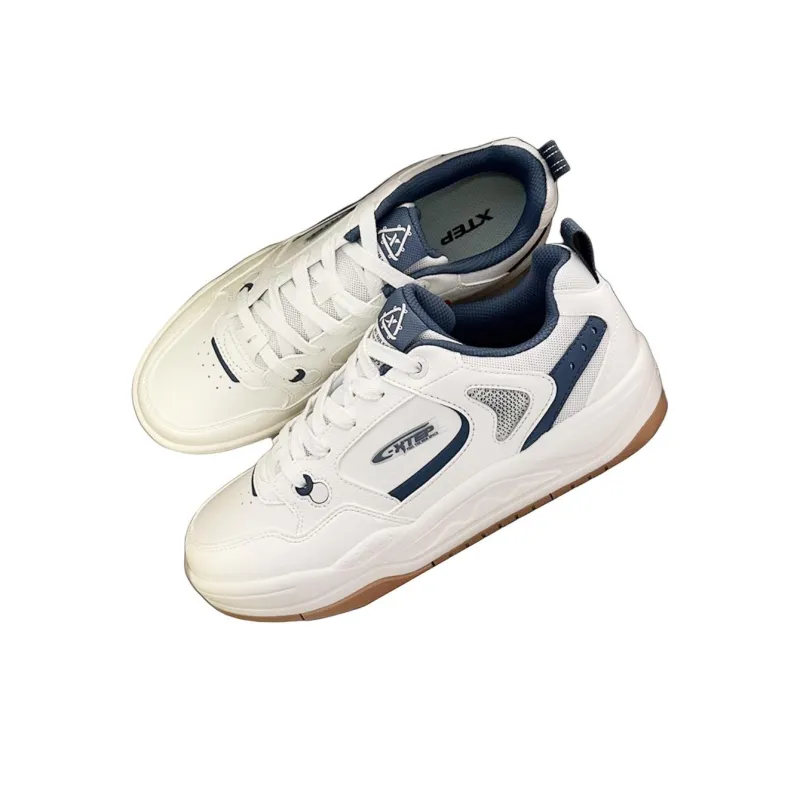XTEP Slip Resistant Shock Absorbers With Abrasion Resistant Properties Low Top Skateboard Shoes Men's White Blue-1