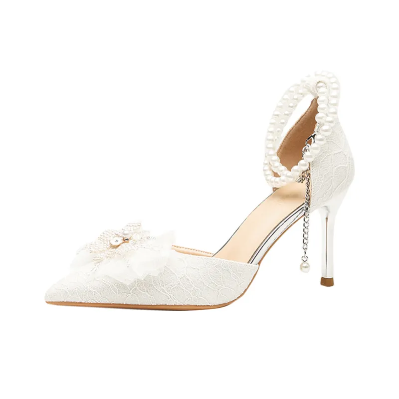 GOSO Slim Heel High Heels Women's White-0