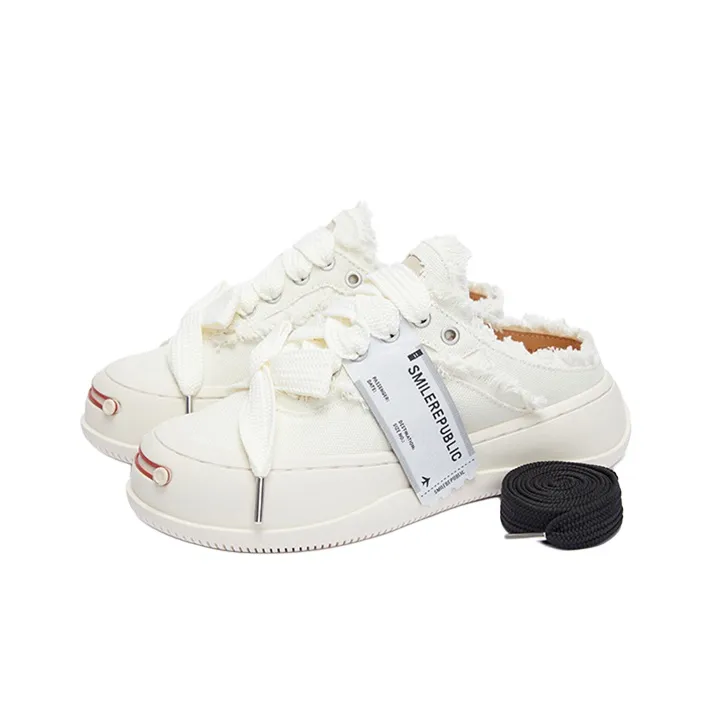 SMILEREPUBLIC Anti-Slip And Wear-Resistant Lightweight Height Increasing Low-Top Canvas Shoes Unisex White-2