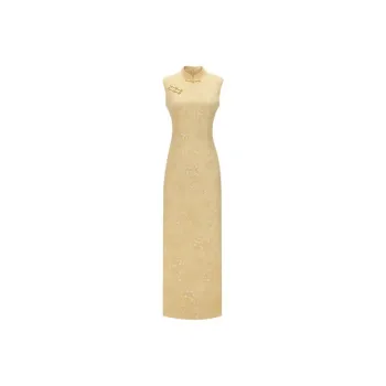 PZGE Sleeveless Dresses Women's Sleeveless Light Yellow Cheongsam