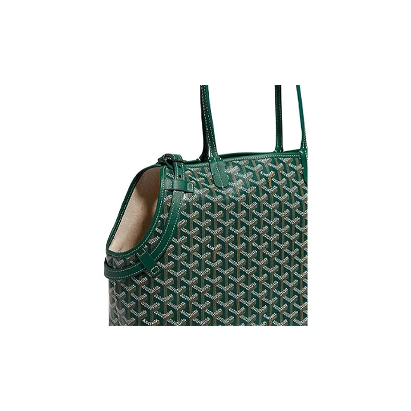 GOYARD Chien Gris Canvas With Leather Pet Shoulder Bag Unisex Green-3