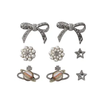 ZUOWEISHIJIA Premium Rhinestone Pearl Alloy Golden Bowknot Planet Accessories Unisex