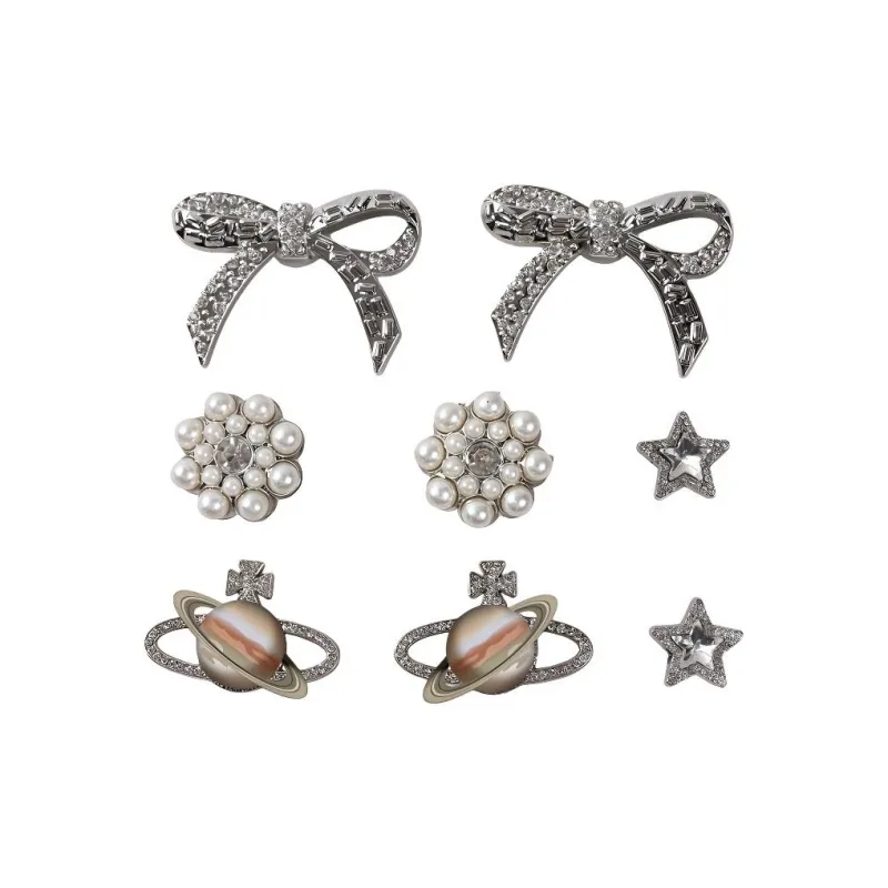 ZUOWEISHIJIA Premium Rhinestone Pearl Alloy Golden Bowknot Planet Accessories Unisex-0