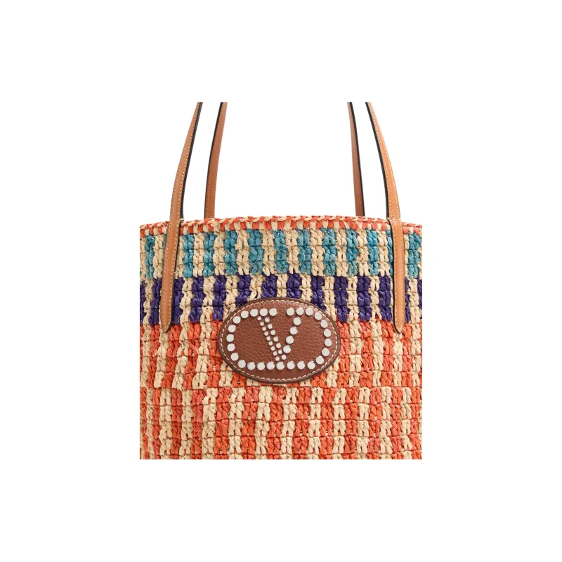 Valentino GARAVANI Raffia Tote Bag, Shopping Bag, Handbag Women's Orange & Multicolor-5