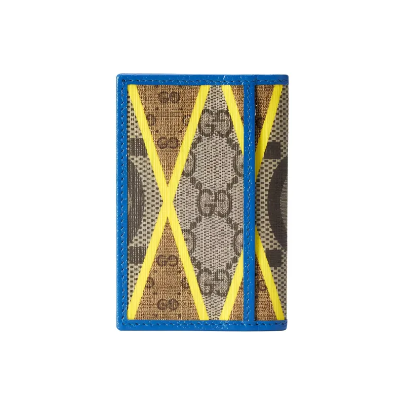 GUCCI Canvas With Leather Card Holder Men's Blue/Yellow-3