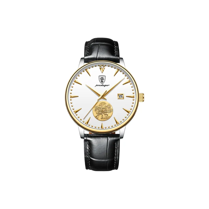 POEDAGAR Automatic Mechanical Movement Leather Strap Watch Men's Watches White Dial-4