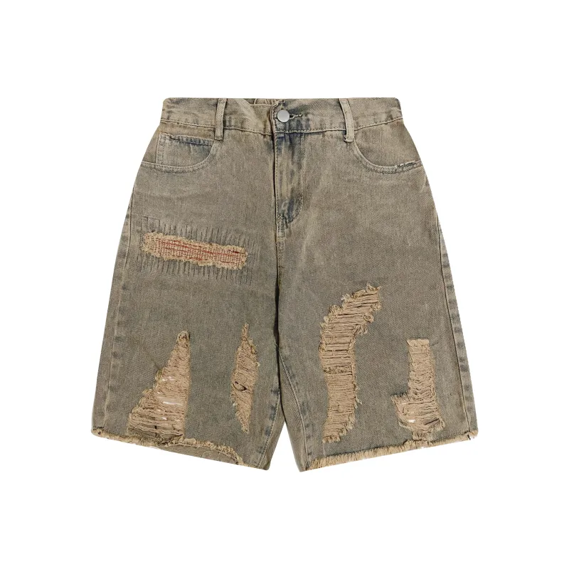 FAIRWHALE Denim Shorts Unisex Yellow Mud-0