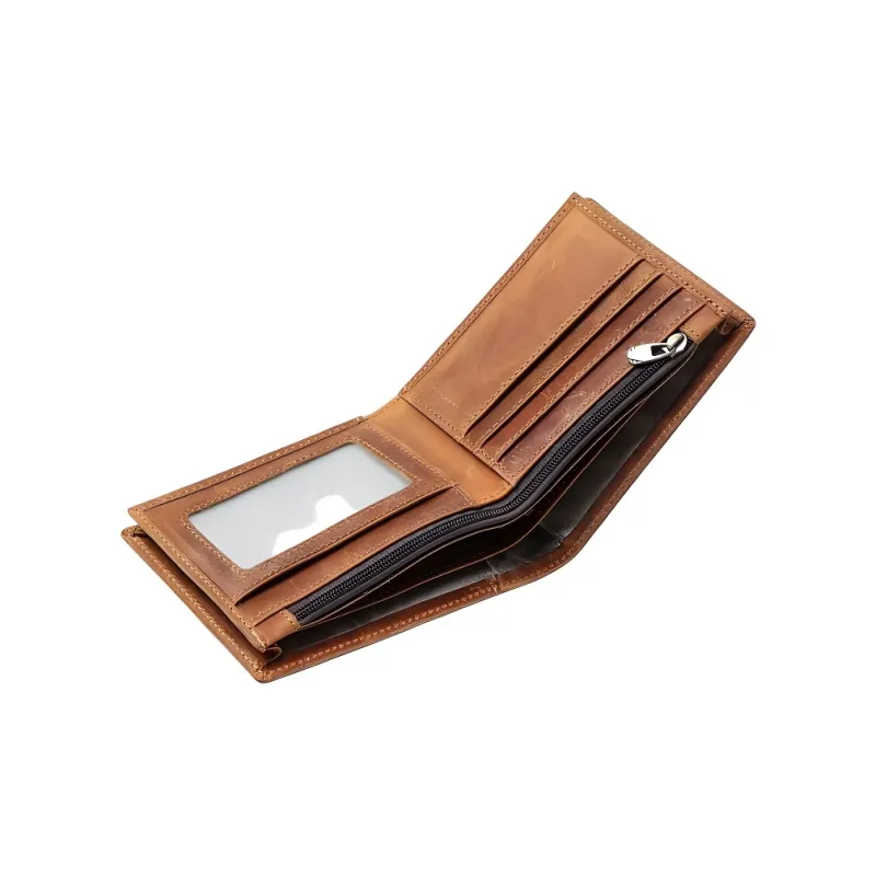 Yalu Polyester With Cow Leather Wallet Men's Vintage Brown/Dark Brown-3
