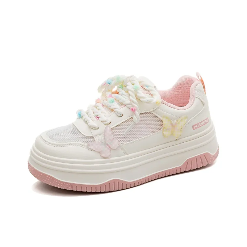 HUANQIU Slip Resistant Shock Absorbers With Abrasion Resistant Properties Low Top Skateboard Shoes Women's Beige Pink-1