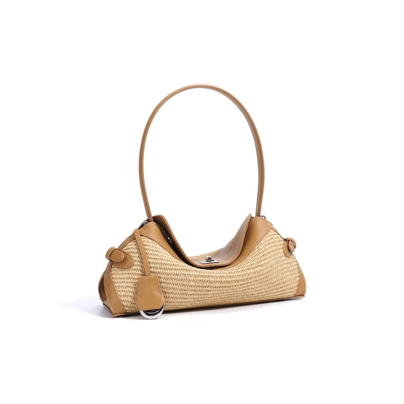 COURONNE Cow Leather With Straw Woven Crossbody Bag, Shoulder Bag Women's Multicolor-2