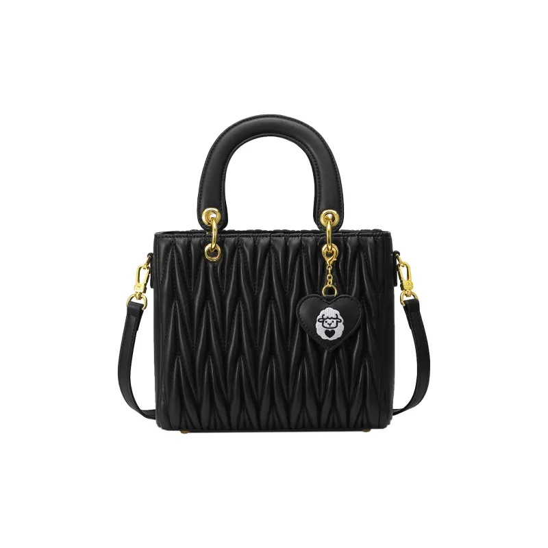 JUST STAR Sheepskin Handbag Women's Versatile Black-0