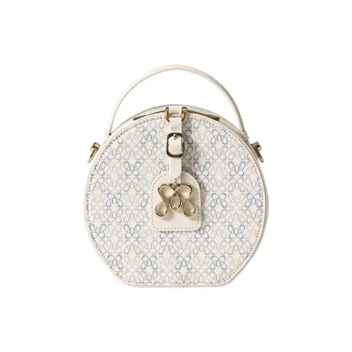 OMI PVC Synthetic Leather Handbag With Shoulder Strap, One Shoulder Bag, Small Round Bag Women's Milk White/Dark Coffee