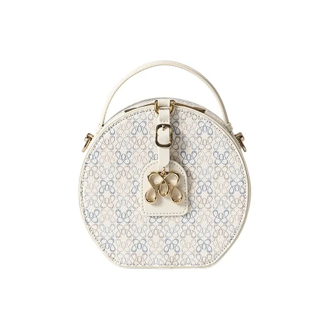 OMI PVC Synthetic Leather Handbag With Shoulder Strap, One Shoulder Bag, Small Round Bag Women's Milk White/Dark Coffee-0