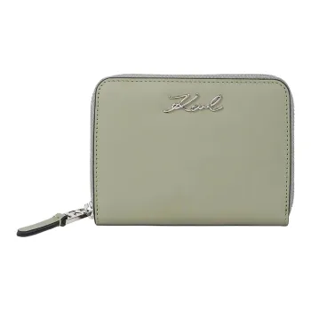 KARL LAGERFELD K/SIGNATURE Calfskin Wallet Women's Gray Green