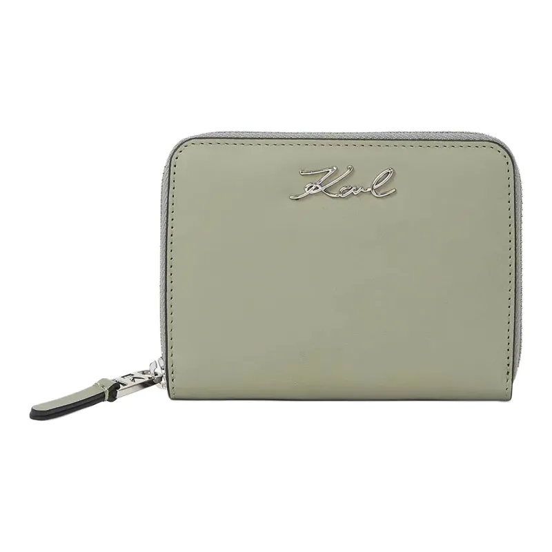 KARL LAGERFELD K/SIGNATURE Calfskin Wallet Women's Gray Green-0